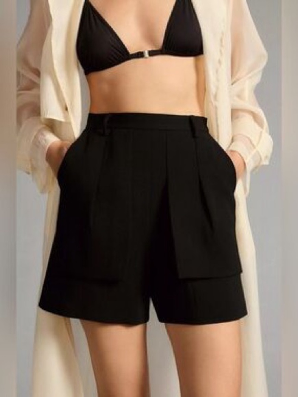 Maeve by Anthropologie High Waisted Pleated Black Trouser Shorts